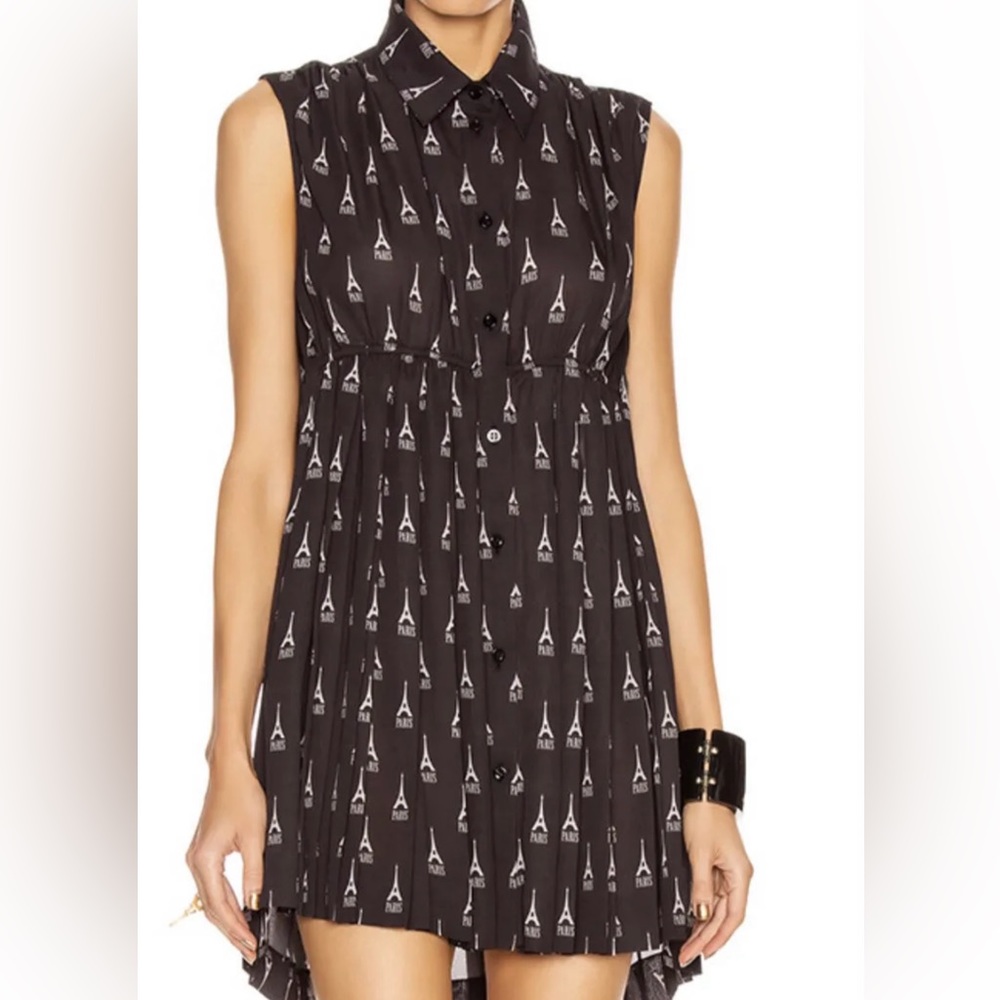 BALENCIAGA Baby Doll Dress Eiffel Tower Size 36 Made In Italy Sleeveless